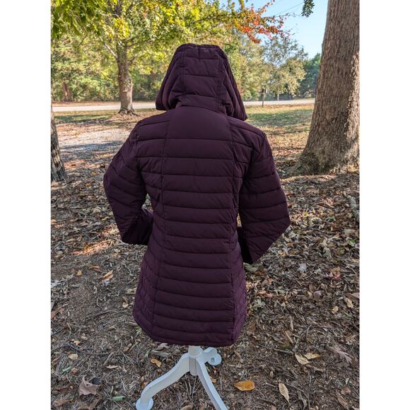 HFX Women’s S Hooded Long Puffer Coat Packable Jacket Zip Plum Org. Warm Winter - Picture 3 of 10
